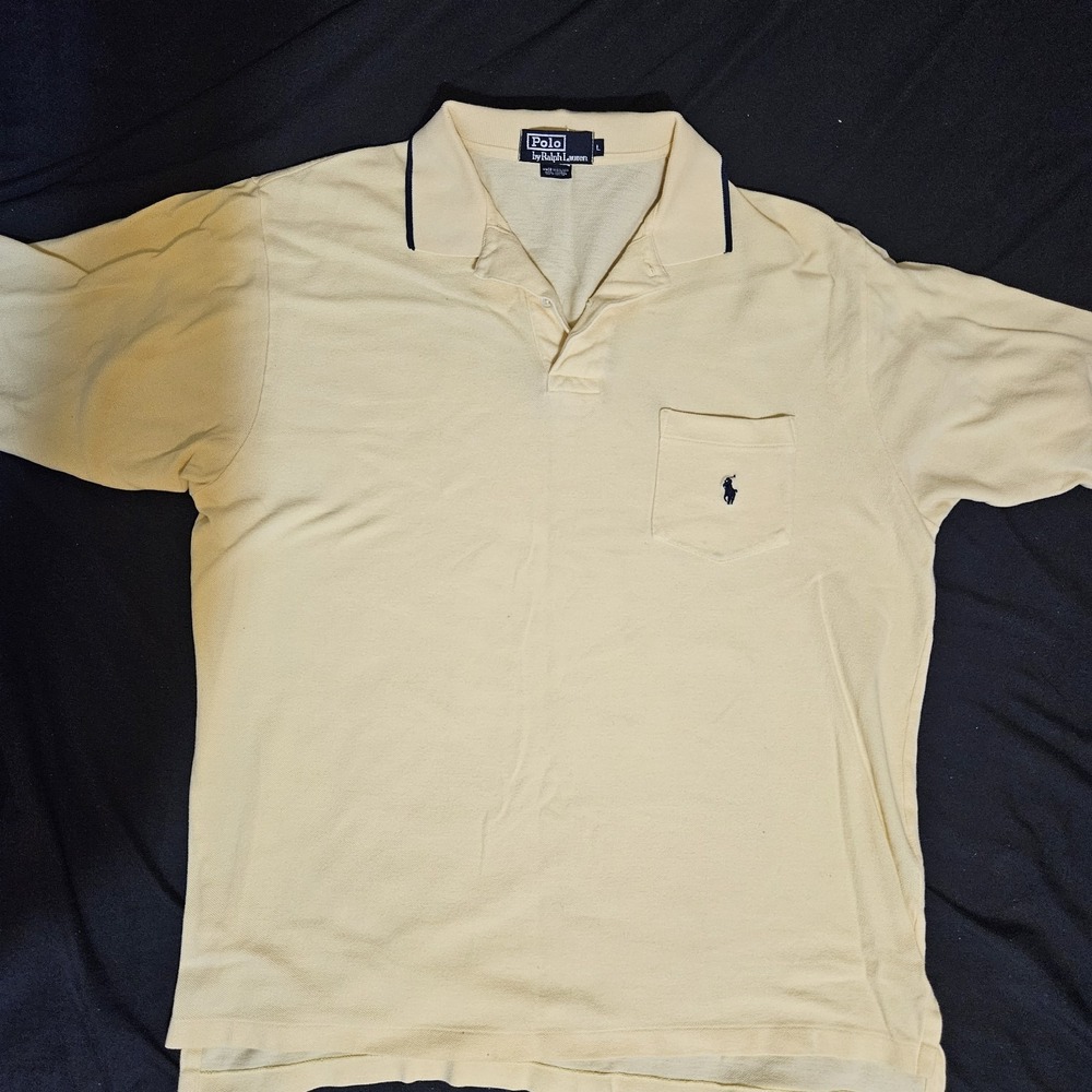 Polo By Ralph Lauren Shirt Men's Large Yellow With Black Pony Pocket VTG